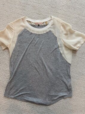 Rebecca Taylor Gray & Cream Raglan Short Sleeve Blouse Top